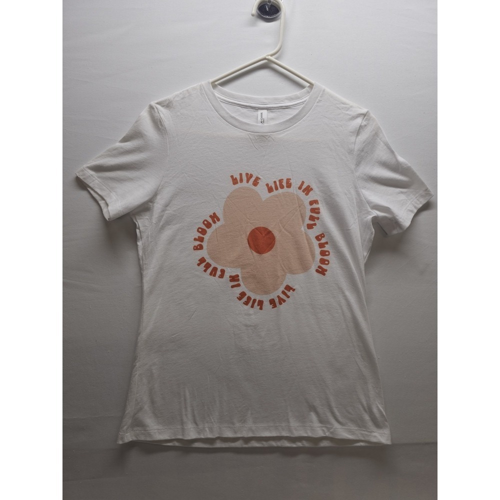 Women's Tee Size S "Live Life In Full Bloom" Spring Basics Hippie Retro